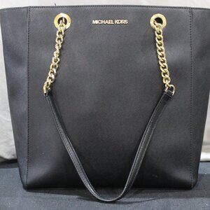 Michael Kors Jet Set Travel Tote, black-gold chain straps NICE